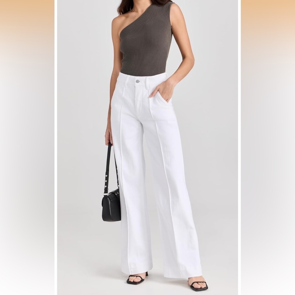 PAIGE Pearl White Sasha Wide Leg Jeans Size 32 - Picture 4 of 15